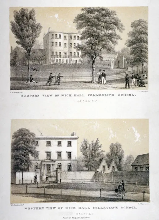 Framed Print : Two views of Wick Hall Collegiate School, Hackney, London, c1830 Framed Print : Two views of Wick Hall Collegiate School, Hackney, London, c1830