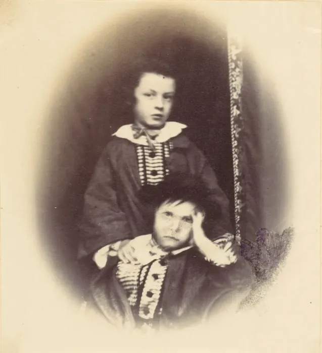 Framed Print : [Vignetted portrait of two children], 1850s-60s. Creator: Alfred Capel-Cure