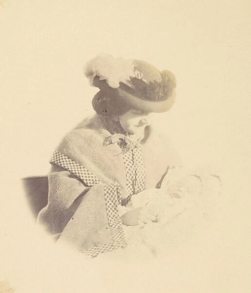 [Vignetted portrait, woman holding a baby], 1850s-60s. Creator: Alfred Capel-Cure