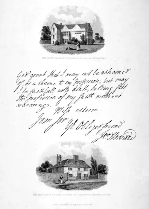 Framed Print : Two vignettes relating to the 18th century philanthopist and prison reformer John Howard, 1836