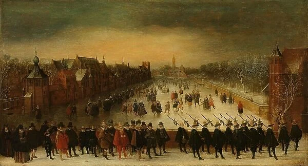 The Vijverberg, The Hague, in Winter, with Prince Maurits and his Retinue in the Foreground, 1618. Creator: Adam van Breen