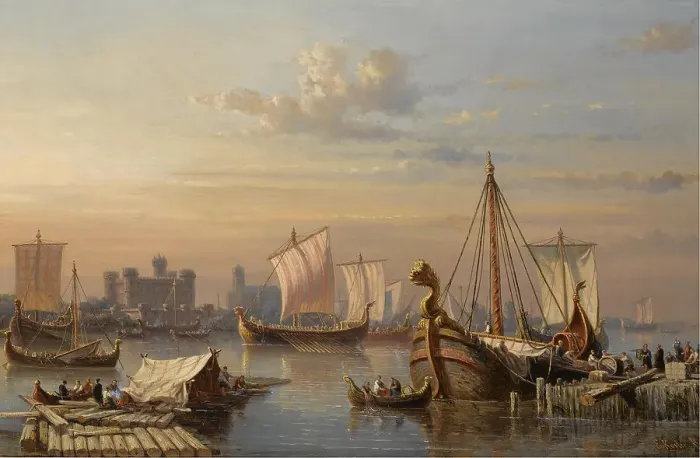 Framed Print : Viking ships on the River Thames, Mid of the 19th century. Artist: Koster, Everhardus (1817-1892) Framed Print : Viking ships on the River Thames, Mid of the 19th century. Artist: Koster, Everhardus (1817-1892)