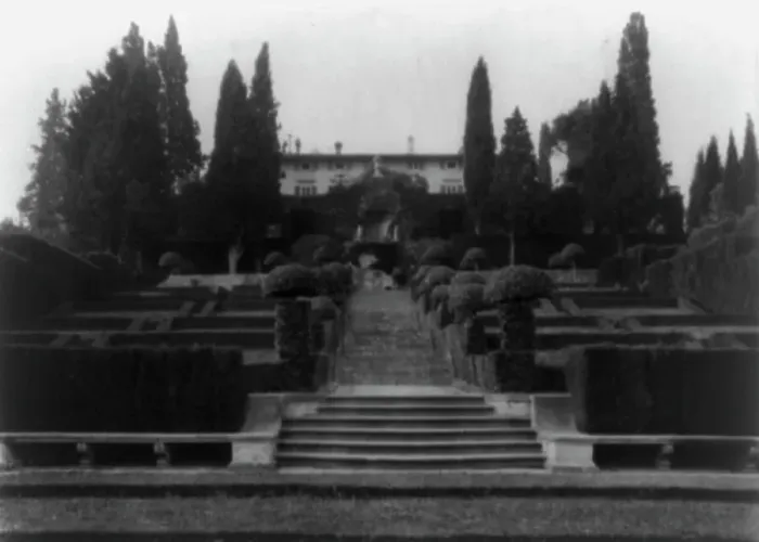 Framed Print : Villa I Tatti, estate of art historian Bernard Berenson, Ponte a Mensola, Italy: Garden... 1925. Creator: Frances Benjamin Johnston Framed Print : Villa I Tatti, estate of art historian Bernard Berenson, Ponte a Mensola, Italy: Garden... 1925. Creator: Frances Benjamin Johnston