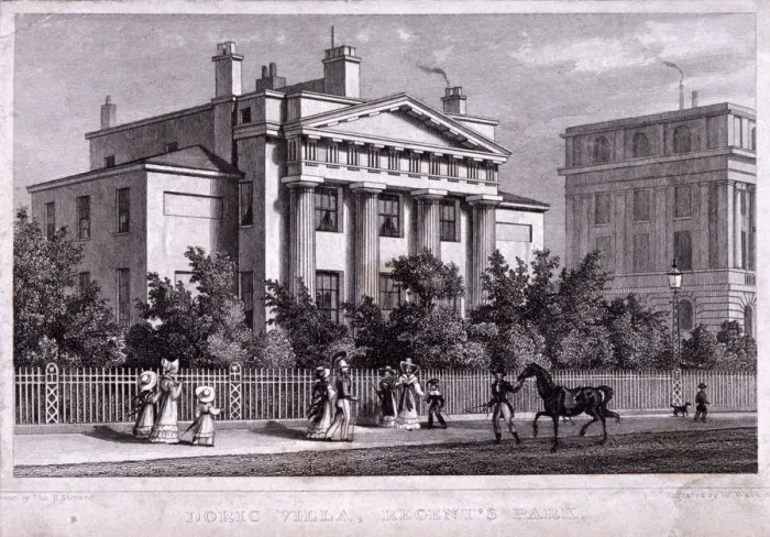 Framed Print : Villa at Regents Park, Marylebone, London, 1827. Artist: W Watkins Framed Print : Villa at Regents Park, Marylebone, London, 1827. Artist: W Watkins