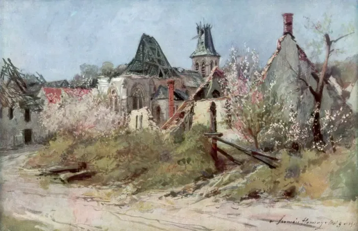 Framed Print : In the village of Craonnelle, 9th May 1917, 1917, (1926). Artist: Francois Flameng Framed Print : In the village of Craonnelle, 9th May 1917, 1917, (1926). Artist: Francois Flameng