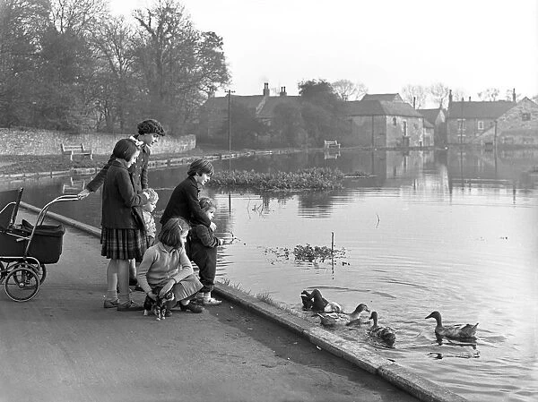 Village duck pond scene, Tickhill, Doncaster, South Yorkshire, 1961
