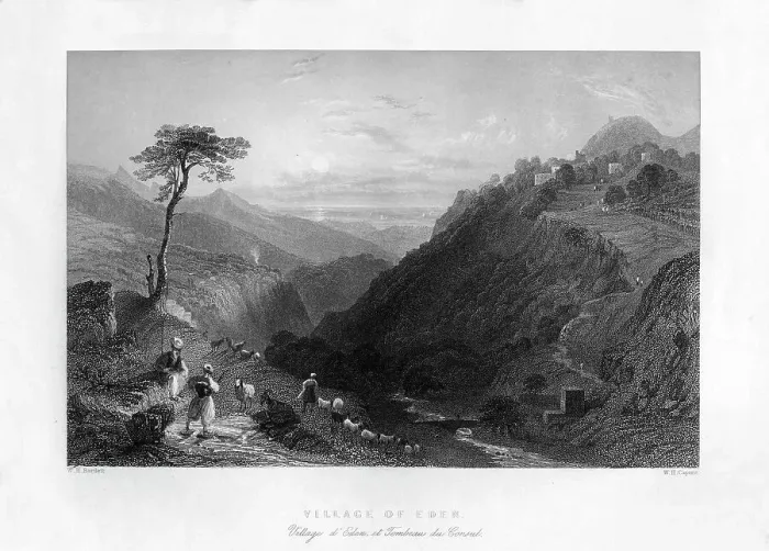 Framed Print : Village of Eden, 1841. Artist: WH Capone Framed Print : Village of Eden, 1841. Artist: WH Capone