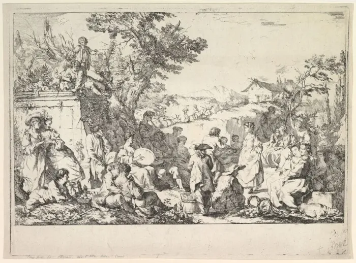 Framed Print : The Village Festival (Fete de village dans la campagne romaine), ca. 1735-40