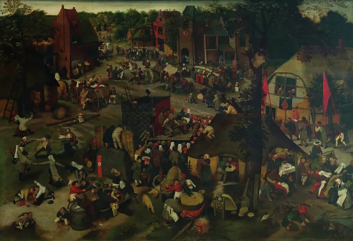 Framed Print : Village Festival with a Theatrical Performance and a Procession. Creator: Brueghel, Pieter, the Younger (1564-1638) Framed Print : Village Festival with a Theatrical Performance and a Procession. Creator: Brueghel, Pieter, the Younger (1564-1638)