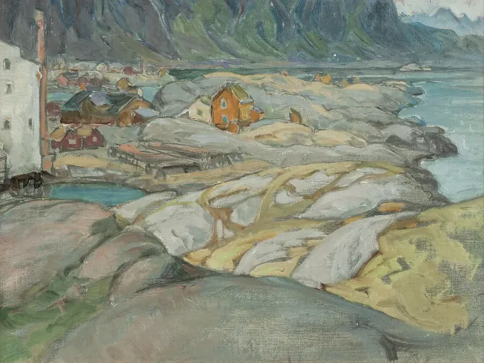 Framed Print : The Village at the Foot of the Mountain. Study from Lofoten, 1912. Creator: Anna Katarina Boberg Framed Print : The Village at the Foot of the Mountain. Study from Lofoten, 1912. Creator: Anna Katarina Boberg
