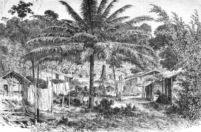 Framed Print : A village on the Gaboon; The Gaboon. 1875. Creator: Unknown Framed Print : A village on the Gaboon; The Gaboon. 1875. Creator: Unknown