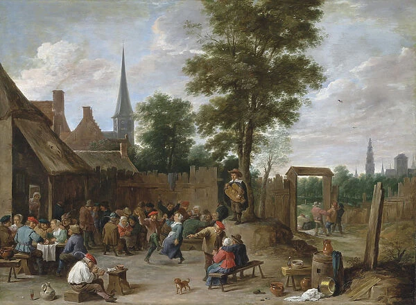A village inn with peasants dancing and merry making to the music of a hurdy-gurdy