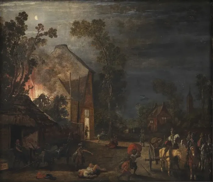 Framed Print : A Village Looted at Night, 1620. Creator: Esaias van de Velde Framed Print : A Village Looted at Night, 1620. Creator: Esaias van de Velde