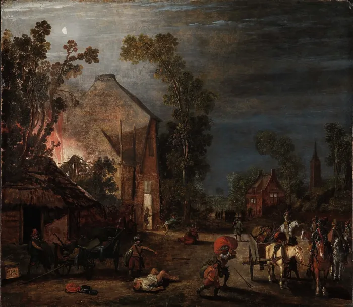 Framed Print : A Village Looted at Night, 1620. Creator: Velde, Esaias, van de (1591-1630) Framed Print : A Village Looted at Night, 1620. Creator: Velde, Esaias, van de (1591-1630)