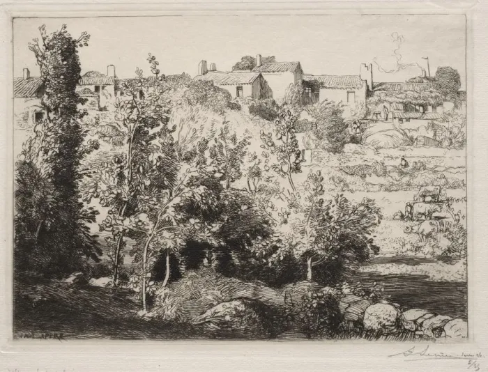 Framed Print : Village of Meule, 1907. Creator: Auguste Louis Lepere (French, 1849-1918) Framed Print : Village of Meule, 1907. Creator: Auguste Louis Lepere (French, 1849-1918)