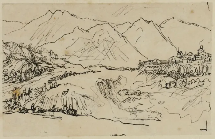 Framed Print : Village in Mountains, n. d. Creator: Rodolphe Bresdin Framed Print : Village in Mountains, n. d. Creator: Rodolphe Bresdin