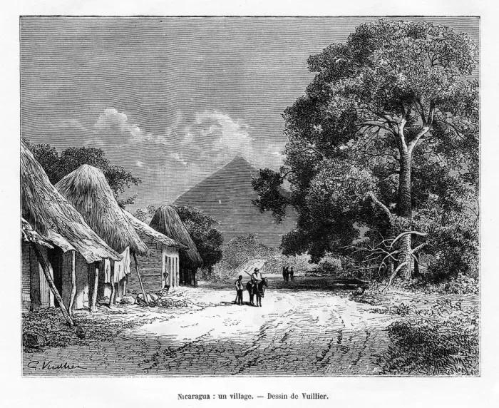 Framed Print : A village, Nicaragua, 19th century. Artist: Vuillier Framed Print : A village, Nicaragua, 19th century. Artist: Vuillier