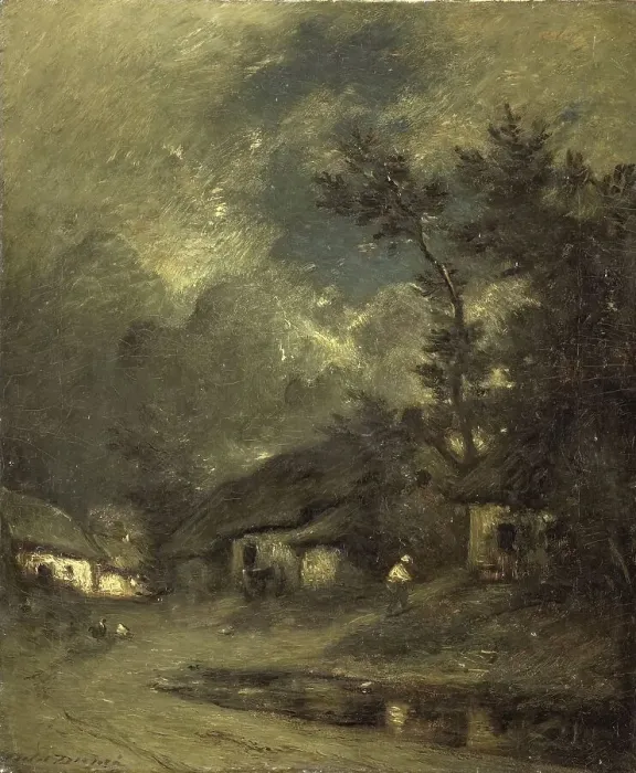 Framed Print : A Village by Night, 1840-1889. Creator: Jules Dupré Framed Print : A Village by Night, 1840-1889. Creator: Jules Dupré