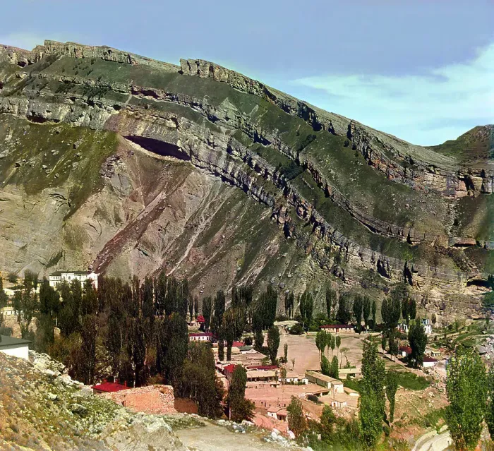Framed Print : Village of Nizhnii Gunib in Dagestan, between 1905 and 1915. Creator: Sergey Mikhaylovich Prokudin-Gorsky Framed Print : Village of Nizhnii Gunib in Dagestan, between 1905 and 1915. Creator: Sergey Mikhaylovich Prokudin-Gorsky