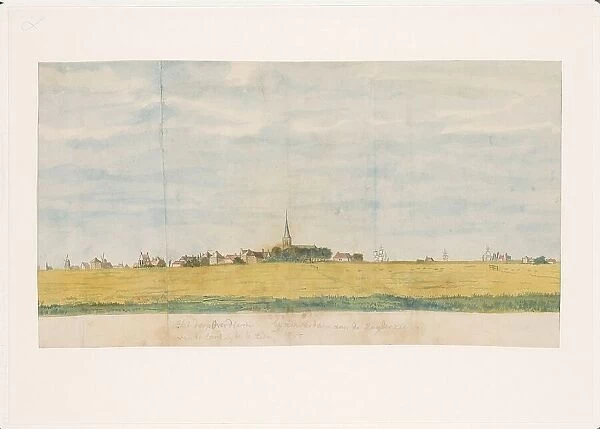 The village of Over-Diemen near Amsterdam on the Zuiderzee, view from land, 1764-1771. Creator: Jan Brandes