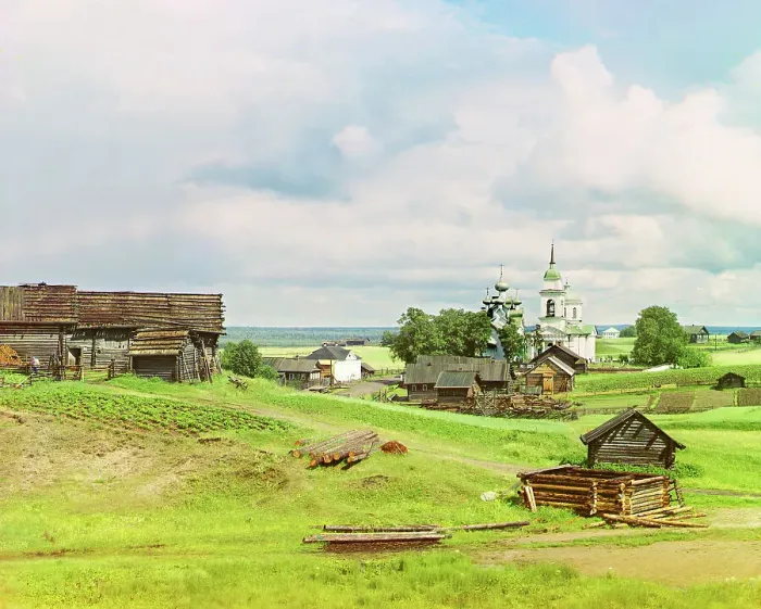 Framed Print : Village of Paltoga [Russian Empire], 1909. Creator: Sergey Mikhaylovich Prokudin-Gorsky