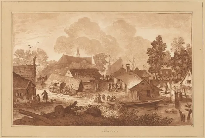 Framed Print : Village with Pond, c. 1782. Creator: Cornelis Brouwer Framed Print : Village with Pond, c. 1782. Creator: Cornelis Brouwer