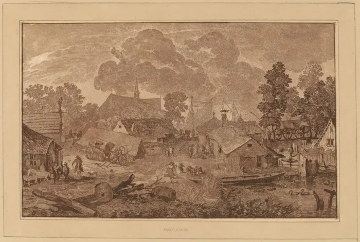 Framed Print : Village with Pond, c. 1782. Creator: Cornelis Brouwer Framed Print : Village with Pond, c. 1782. Creator: Cornelis Brouwer