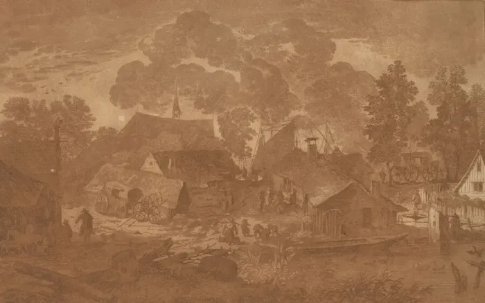 Framed Print : Village with Pond, c. 1782. Creator: Cornelis Brouwer Framed Print : Village with Pond, c. 1782. Creator: Cornelis Brouwer