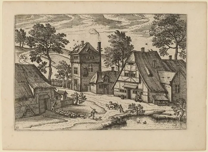 Framed Print : Village with Pond, published in or before 1676. Creator: Unknown Framed Print : Village with Pond, published in or before 1676. Creator: Unknown