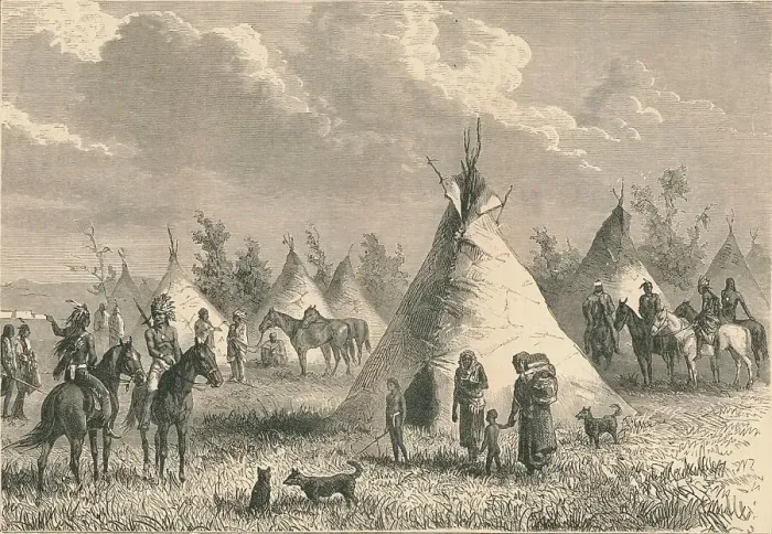 Framed Print : Village of Prairie Indians, c19th century Framed Print : Village of Prairie Indians, c19th century