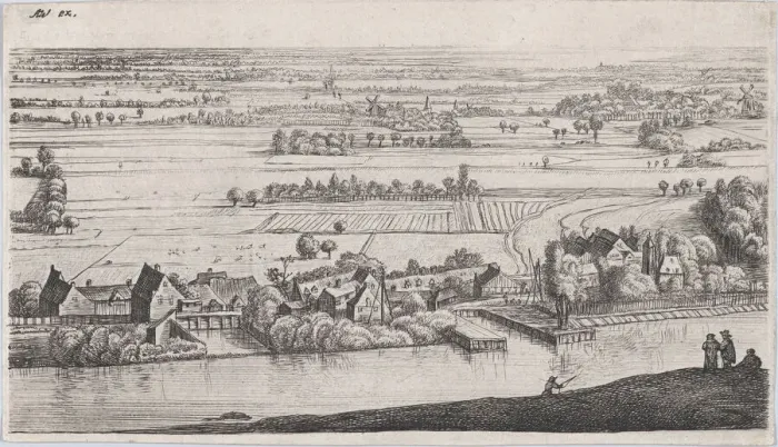 Framed Print : Village on a River, 17th century. Creator: Jan Ruischer Framed Print : Village on a River, 17th century. Creator: Jan Ruischer