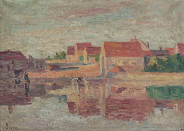 Framed Print : Village by a river. Creator: Maximilien Luce Framed Print : Village by a river. Creator: Maximilien Luce