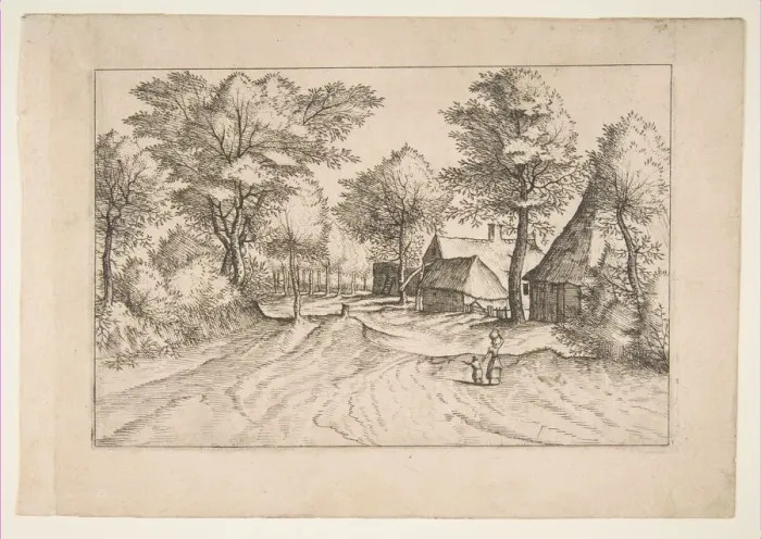 Framed Print : Village Road with a Farm and Sheds, from the series, The Small Landscapes (Multifariaru Framed Print : Village Road with a Farm and Sheds, from the series, The Small Landscapes (Multifariaru