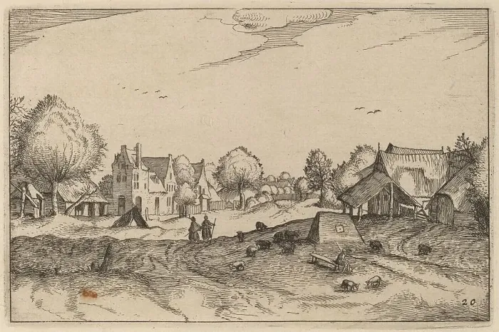 Framed Print : Village Road, published 1612. Creator: Claes Jansz Visscher Framed Print : Village Road, published 1612. Creator: Claes Jansz Visscher