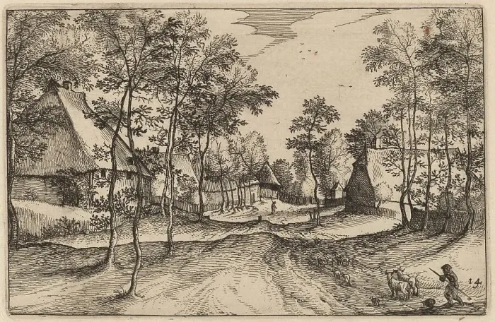 Framed Print : Village Road, published 1612. Creator: Claes Jansz Visscher Framed Print : Village Road, published 1612. Creator: Claes Jansz Visscher