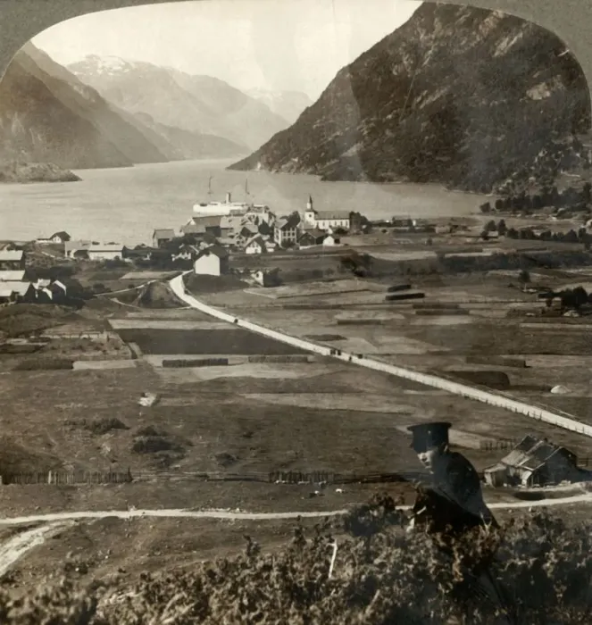 Framed Print : Village roofs and sunny fields of Odde, N. up the narrow mountain-walled Sorfjord, Norway, 1905 Framed Print : Village roofs and sunny fields of Odde, N. up the narrow mountain-walled Sorfjord, Norway, 1905