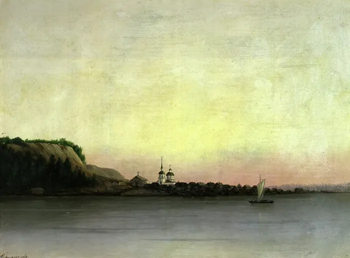 Framed Print : The Village of Samarovo at 2 Versts From the Steamer Pier. View to the East, 1880-1897. Creator: Pavel Mikhailovich Kosharov Framed Print : The Village of Samarovo at 2 Versts From the Steamer Pier. View to the East, 1880-1897. Creator: Pavel Mikhailovich Kosharov
