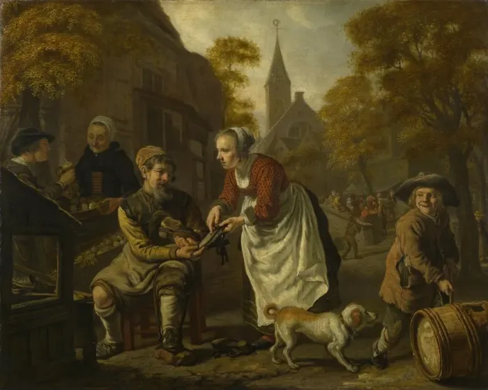 Framed Print : A Village Scene with a Cobbler, c. 1650. Artist: Victors, Jan (1619-after 1676) Framed Print : A Village Scene with a Cobbler, c. 1650. Artist: Victors, Jan (1619-after 1676)