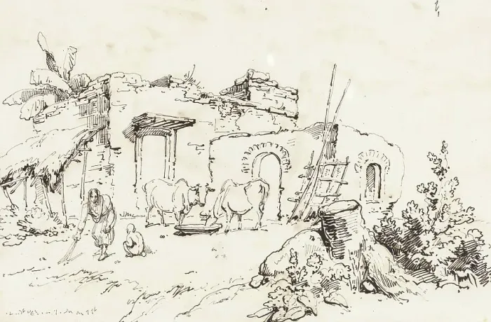 Framed Print : A Village Scene in India [verso], 1814 / 1824. Creator: George Chinnery