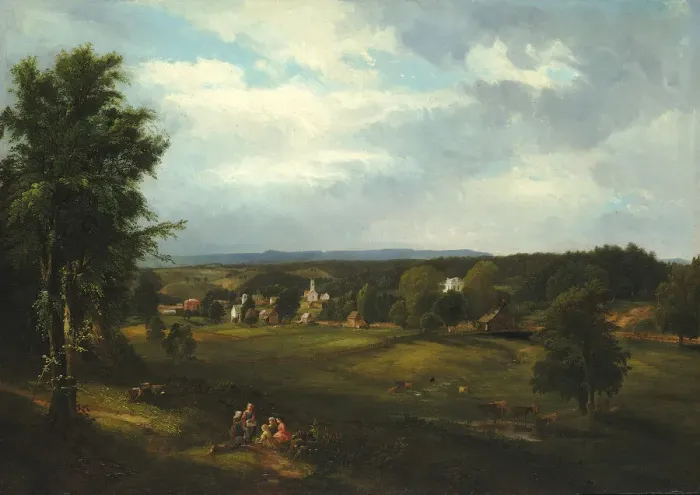 Framed Print : Village Scene near Albany, New York, 1850. Creator: James McDougal Hart Framed Print : Village Scene near Albany, New York, 1850. Creator: James McDougal Hart