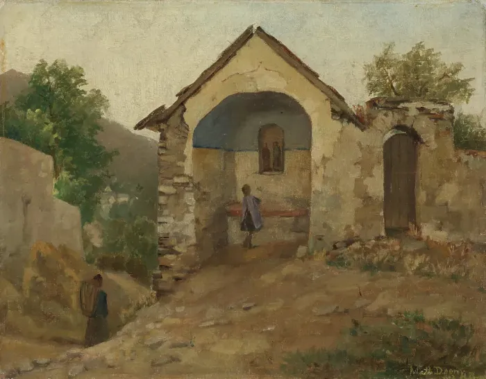 Framed Print : Village scene, probably 1880s. Creator: Johanne Mathilde Dietrichson Framed Print : Village scene, probably 1880s. Creator: Johanne Mathilde Dietrichson