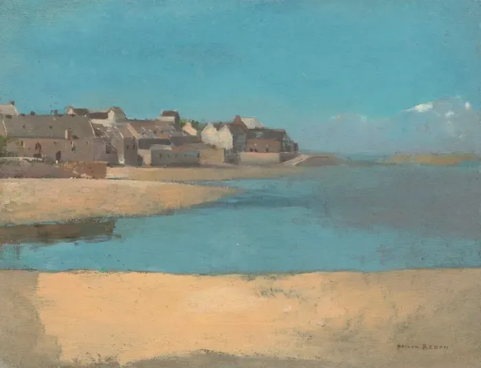 Framed Print : Village by the Sea in Brittany, c. 1880. Creator: Odilon Redon Framed Print : Village by the Sea in Brittany, c. 1880. Creator: Odilon Redon