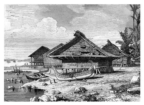Village on Seram, Indonesia, 19th century. Artist: J Moynet