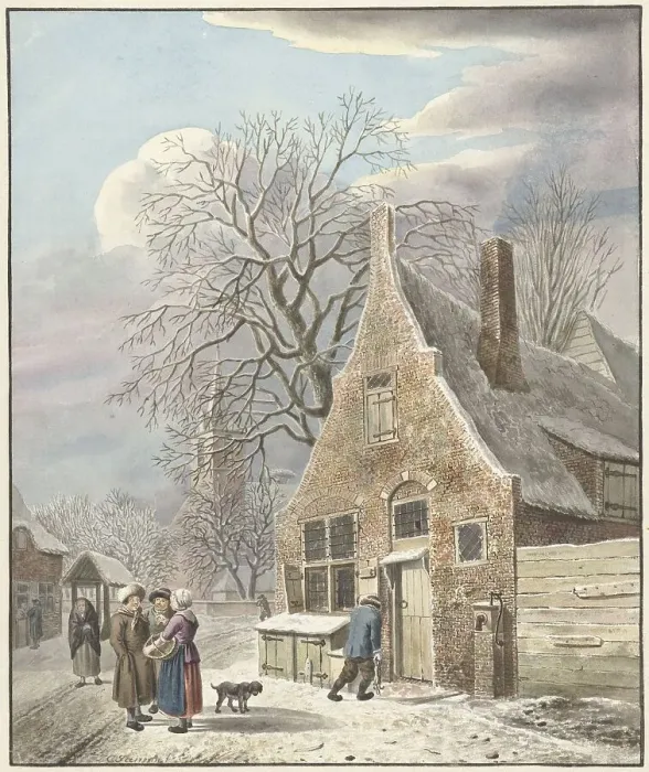 Framed Print : Village under snow, 1773-1823. Creator: Johannes Christiaan Janson Framed Print : Village under snow, 1773-1823. Creator: Johannes Christiaan Janson
