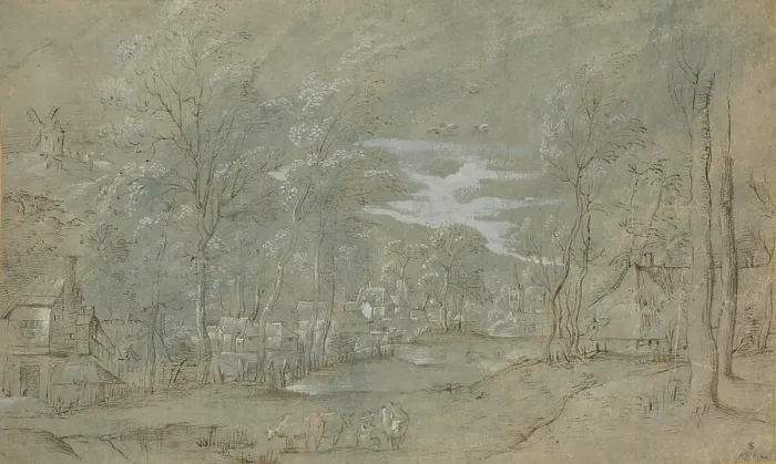 Framed Print : Village Among the Trees, c. 1560. Creator: Unknown Framed Print : Village Among the Trees, c. 1560. Creator: Unknown