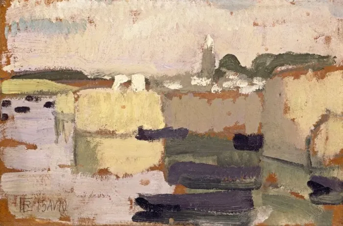 Framed Print : Village at the Waters Edge, 1910. Creator: Roger de la Fresnaye Framed Print : Village at the Waters Edge, 1910. Creator: Roger de la Fresnaye