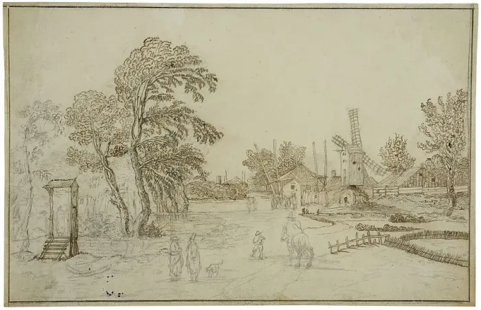 Framed Print : Village with a windmill by a rapids. Creator: Esaias van de Velde Framed Print : Village with a windmill by a rapids. Creator: Esaias van de Velde