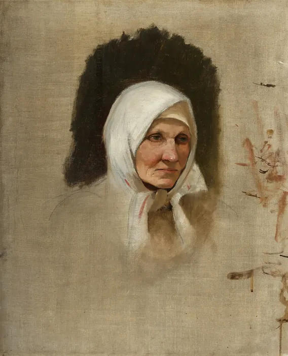 Framed Print : Village Woman in a White Scarf, around 1873-1874. Creator: Ladislav Mednyanszky Framed Print : Village Woman in a White Scarf, around 1873-1874. Creator: Ladislav Mednyanszky