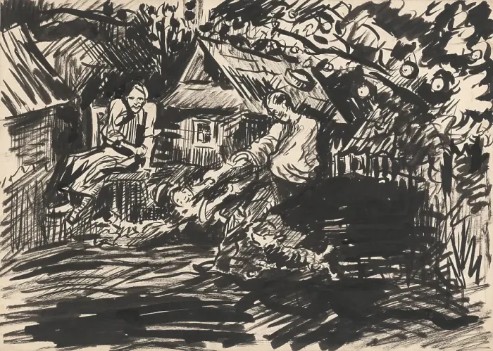 Framed Print : In the village yard, 1940-1944. Creator: Arnold Peter Weisz-Kubincan Framed Print : In the village yard, 1940-1944. Creator: Arnold Peter Weisz-Kubincan
