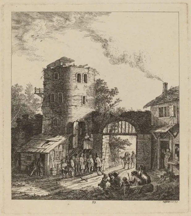 Framed Print : Villagers at a City Gate Greeting a Dignitary, 1764. Creator: Salomon Gessner Framed Print : Villagers at a City Gate Greeting a Dignitary, 1764. Creator: Salomon Gessner